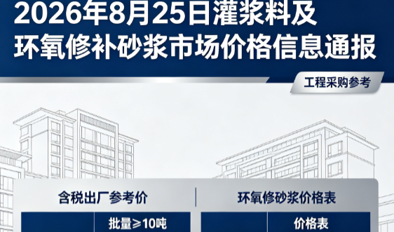 新平2026年8月25日灌浆料及环氧修补砂浆市场价格信息通报